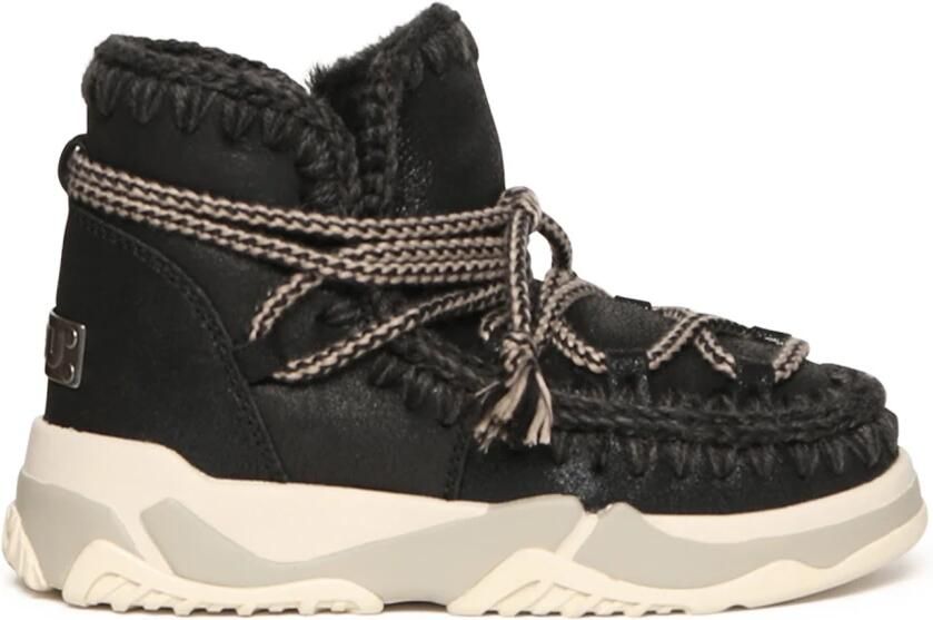 MOU Snowboots Dames Trainer 02 Scoubidoo Lace Leer Zwart