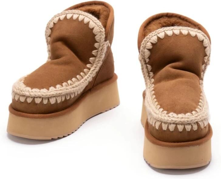 MOU Vachtlaarzen Dames Mini Eskimo Platform Boot Suède Cognac - Foto 12
