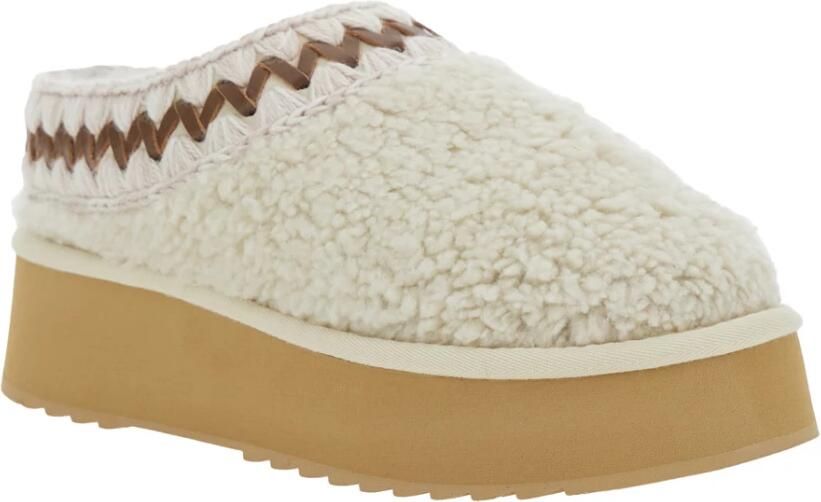 Mou Witte Gevlochten Detail Nepbont Muiltjes