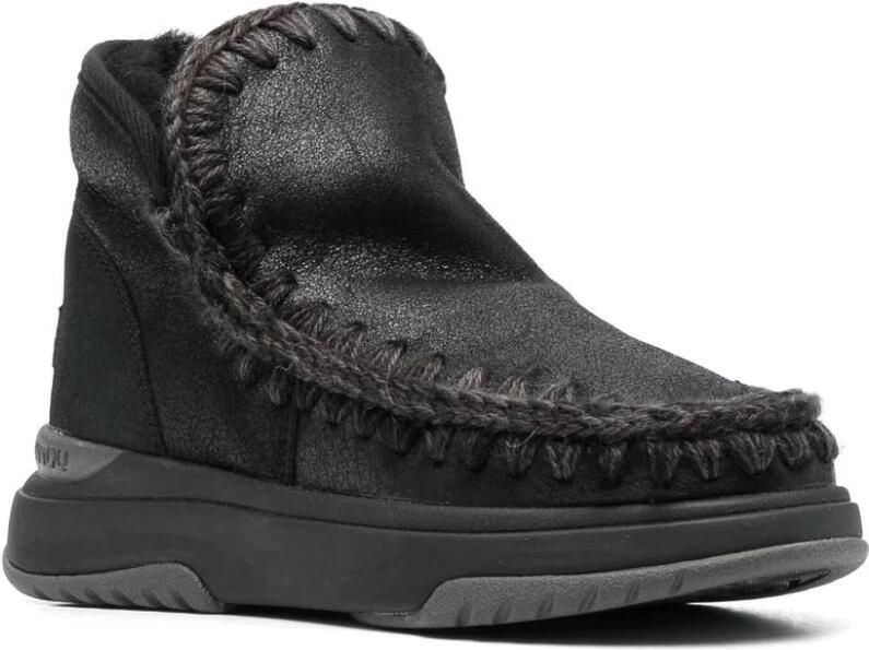 Mou Zwarte Enkellaarzen van Schapenleer