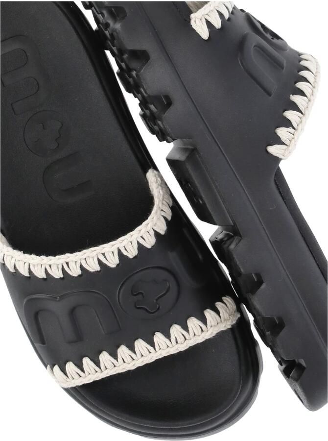 Mou Zwarte Sandalen met Voorlogo Stiksels