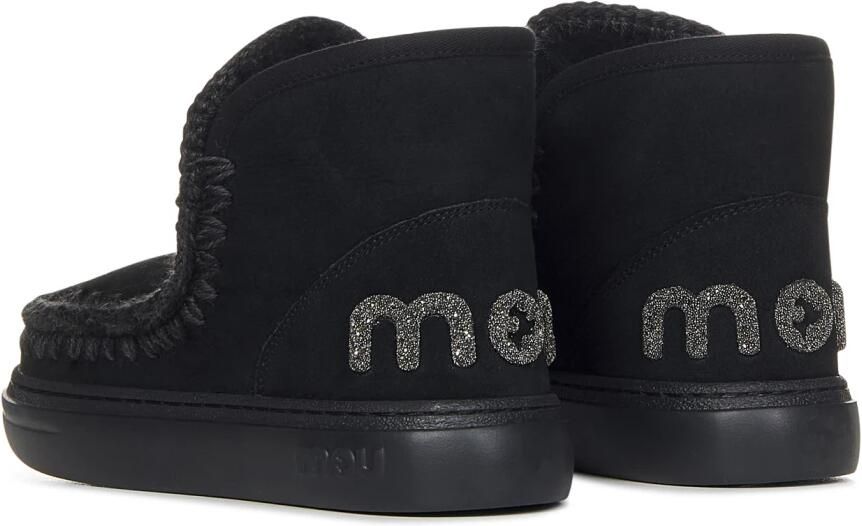 Mou Zwarte platte schoenen met ronde neus en ruwe wollen stiksels Black Dames