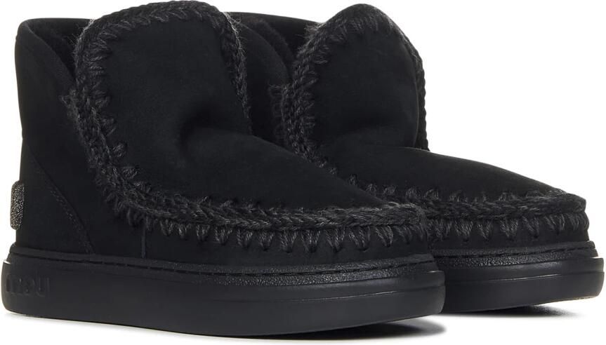 Mou Zwarte platte schoenen met ronde neus en ruwe wollen stiksels Black Dames - Foto 4