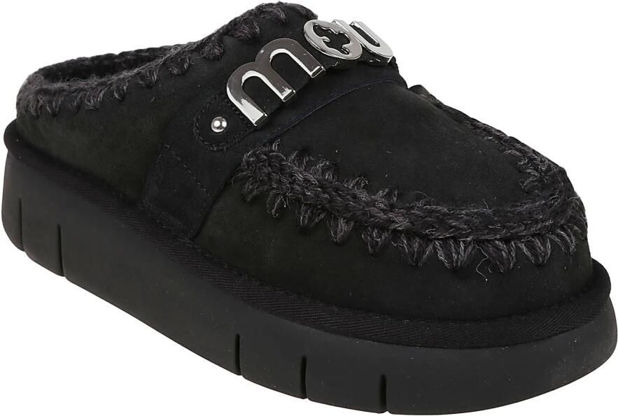 Mou Handgemaakte Bounce Clog met Gehaakte Details Black Dames