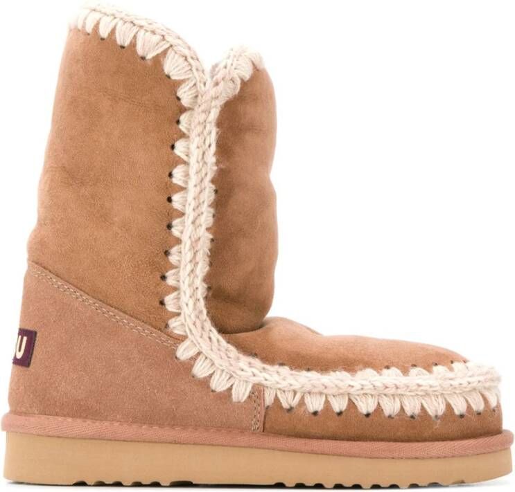 Mou Beige Gehaakte Laarzen met Stoffen Logo Beige Dames