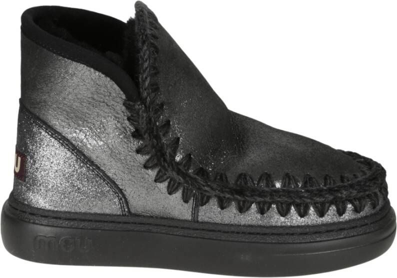 Mou Stoere Eskimo Sneaker met Gehaakte Details Black Dames