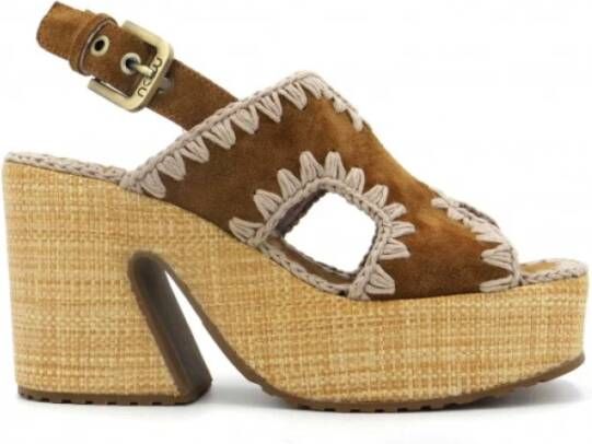 Mou Suède Platform Sandalen met Raffiaband