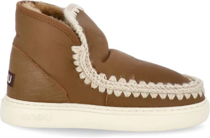 Mou Eskimo Sneaker Bold Haakdetails Dubbelzijdig Schapenvacht Brown Dames