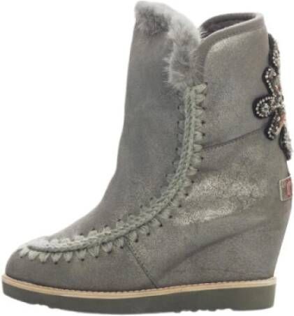 Mou Dames Zilveren Casual Leren Enkellaars Gray Dames