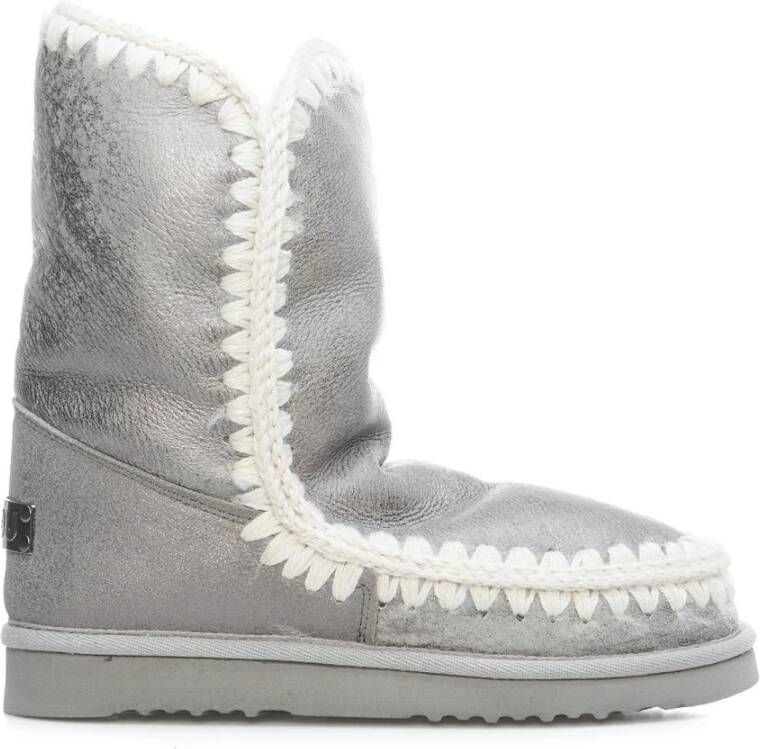 Mou Zilver Metallic Enkellaarzen Aw23 Gray Dames