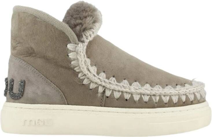 MOU Enkellaarsjes Dames Pantoffels Damesschoenen Suède Eskimo bold glitt Taupe - Foto 3
