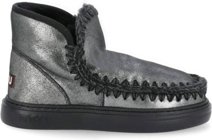 Mou Stoere Eskimo Sneaker met Gehaakte Details Black Dames