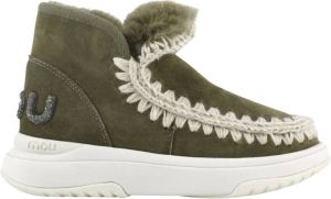 MOU Enkellaarsjes Dames Pantoffels Damesschoenen Suède Esk Jogger Glittr Mosgroen