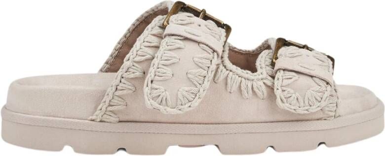 Mou Witte Leren Dubbele Gesp Sandalen White Dames