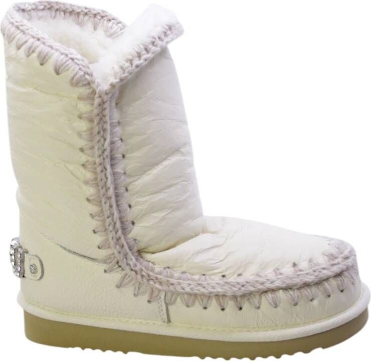 Mou Suède Enkellaarzen met Zijstiksels en Rubberen Zool Beige Dames
