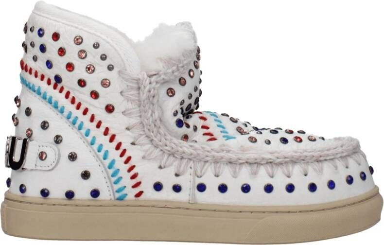 Mou Witte Leren Enkellaarzen met Studs