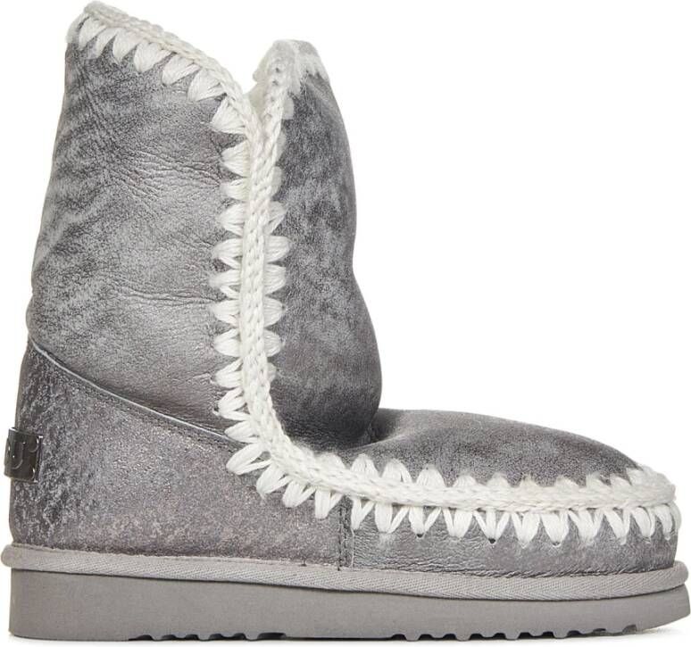 Mou Zilver Metallic Enkellaarzen Aw23 Gray Dames