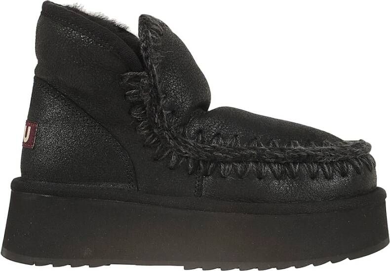 Mou Zwarte Enkellaarsjes met Plateauzool