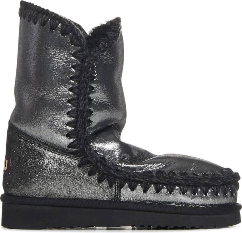 Mou Boots Black Microglitter Double-Face Sheepskin Ankle Boo in zwart