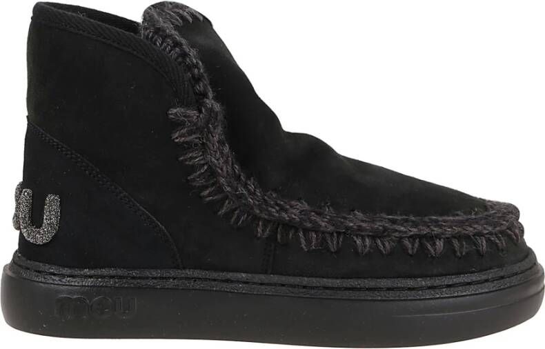 Mou Zwarte platte schoenen met ronde neus en ruwe wollen stiksels Black Dames - Foto 3