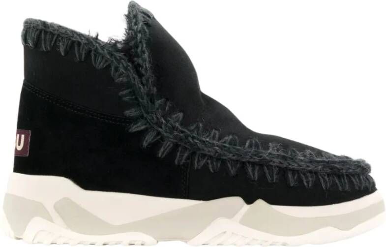 Mou Zwarte platte schoenen met wollen details