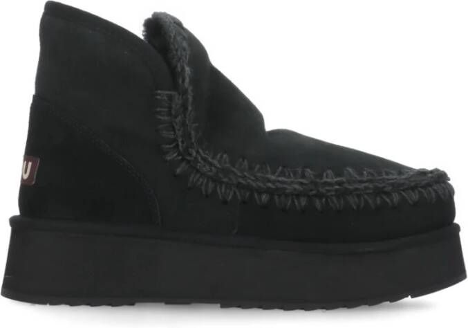 Mou Zwarte Schapenvacht Winterlaarzen Ronde Teen Black Dames