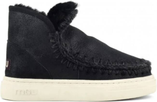 Mou Zwarte Sneakers van Omgekeerd Schapenvacht en Leer