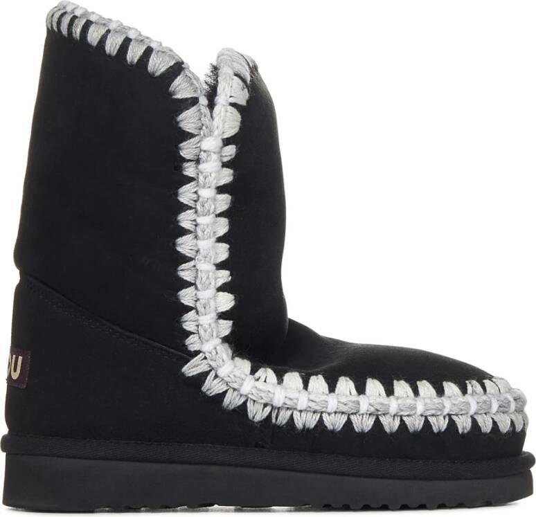 Mou Zwarte platte overstitching laarzen voor vrouwen Black Dames