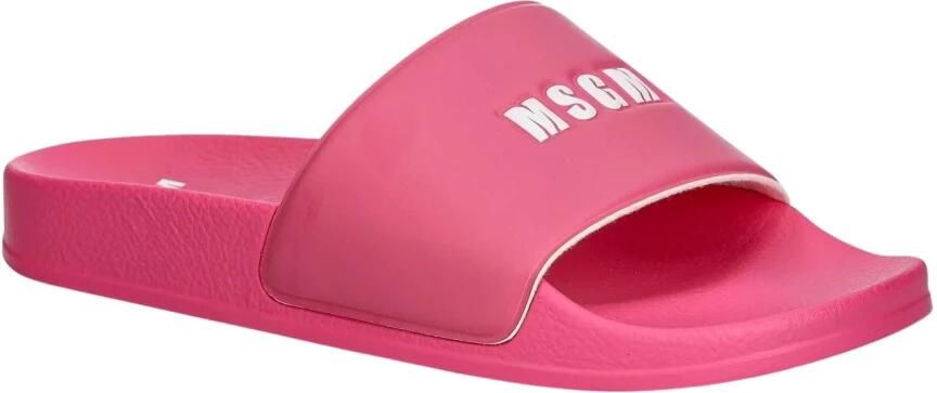 Msgm Fuchsia Rubber Slippers met Logo Relief