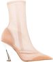 Mugler Beige enkellaarsjes met zilveren hakken Beige Dames - Thumbnail 3