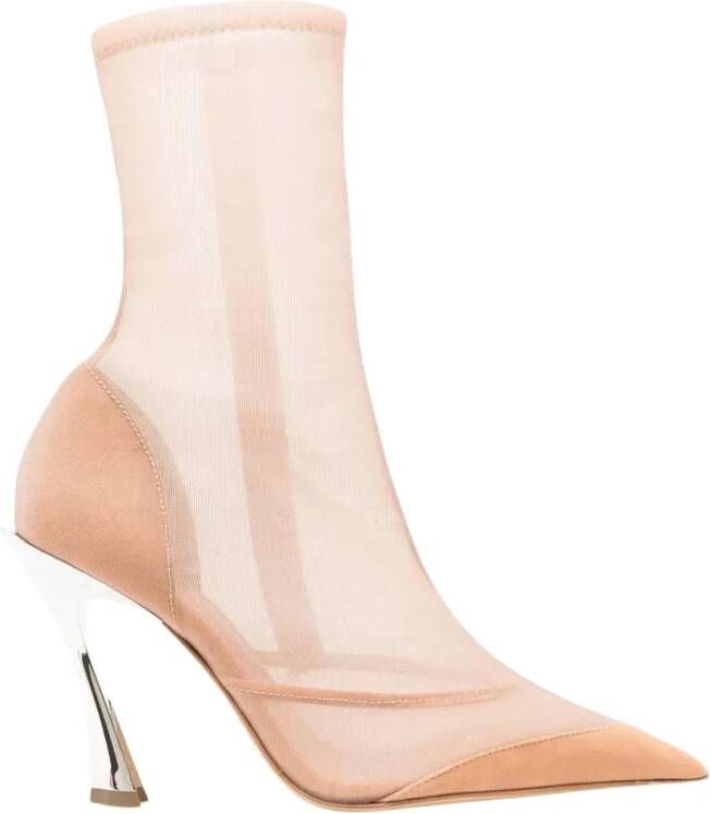 Mugler Beige enkellaarsjes met zilveren hakken Beige Dames