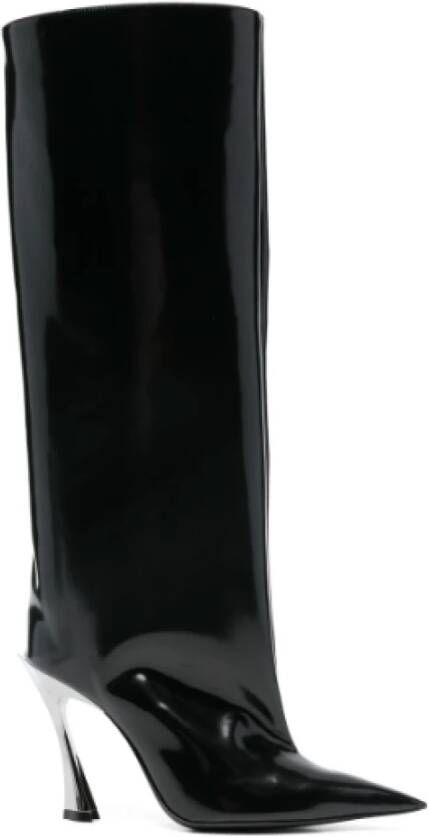 Mugler Zwarte Kalfsleren Laars met Gunmetal Hak Black Dames