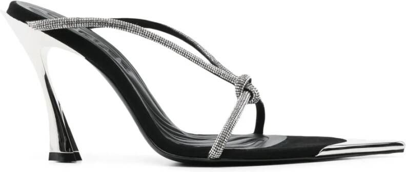 Mugler Zwarte Suède Muiltjes met Kristallen