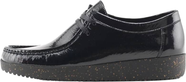 Nature Footwear Zwarte leren veterschoenen Black Dames