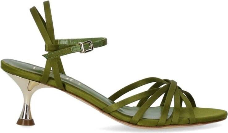 Ncub Groene Satijnen Sandalen met Hak en Gekruiste Bandjes