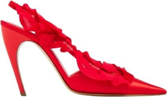 Nensi Dojaka Rode Satijnen Slingback Hakken Red Dames