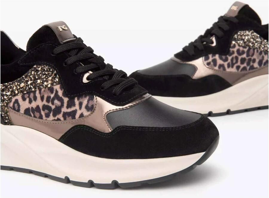 NeroGiardini Velour Sneaker Black Glove T.Crom T.Aida Leo Beige+Iri Fashion Wear Vrouwen - Foto 6