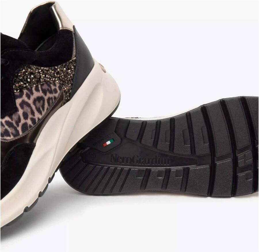 NeroGiardini Velour Sneaker Black Glove T.Crom T.Aida Leo Beige+Iri Fashion Wear Vrouwen - Foto 3