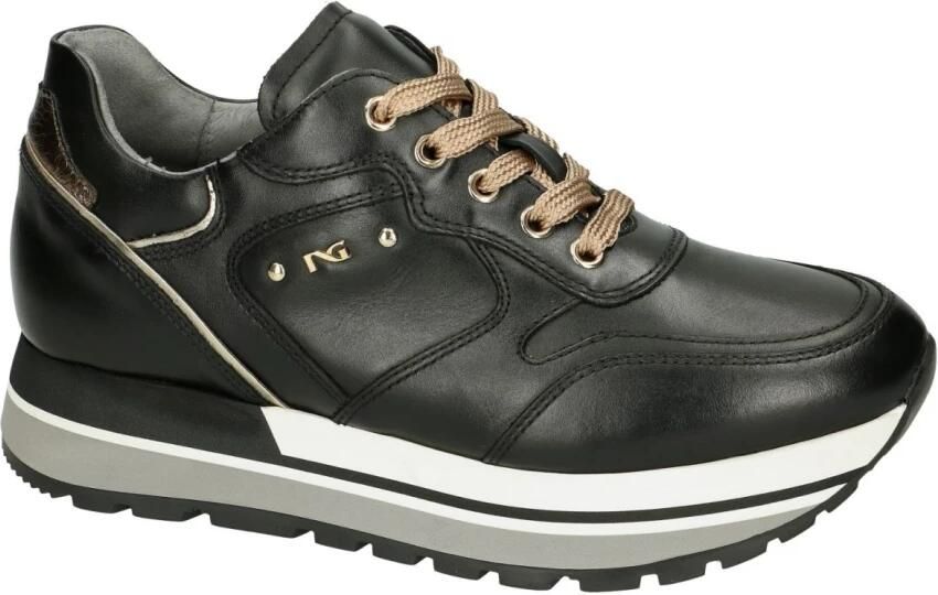 Nerogiardini Leren Dames Sneakers met Vetersluiting Zwart