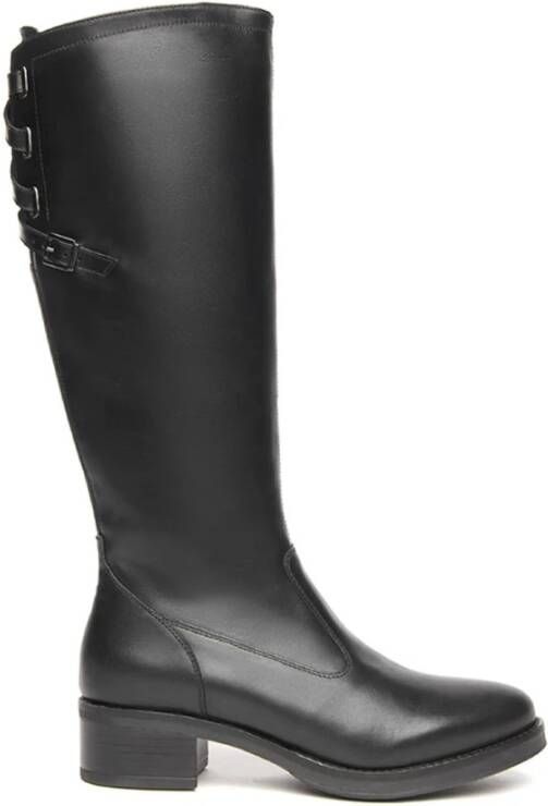 Nerogiardini Zwarte leren Hoge Laarzen met 6 cm hak Black Dames