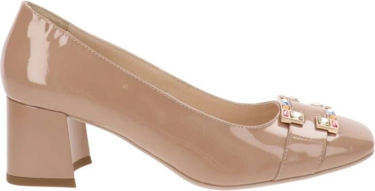 Nerogiardini Elegante Leren Hoge Hakken Beige Dames
