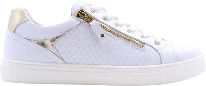 Nerogiardini Leren sneakers met vetersluiting en rits White Dames