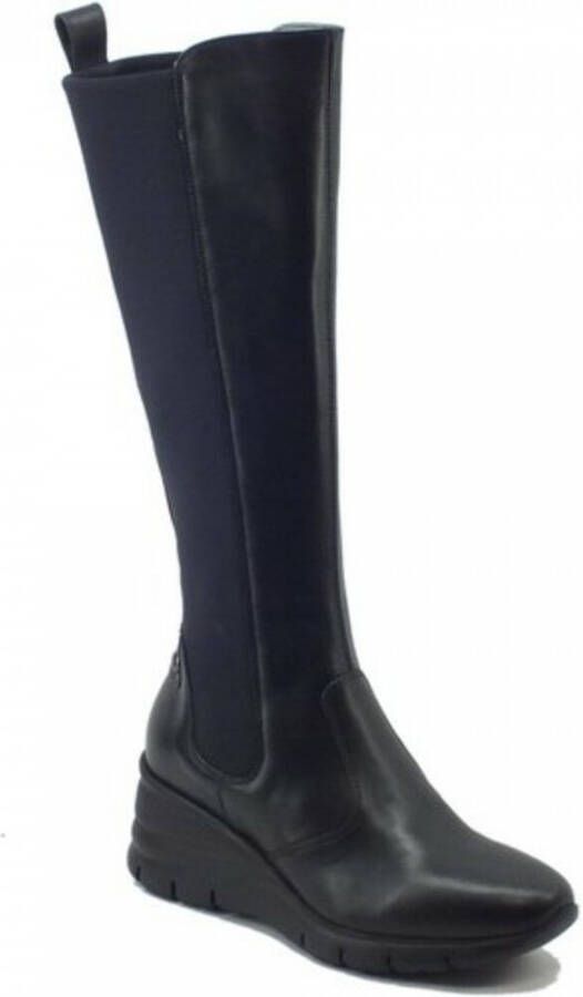 Nerogiardini Zwarte Leren Textiel Hoge Laarzen met 6cm Sleehak Black Dames