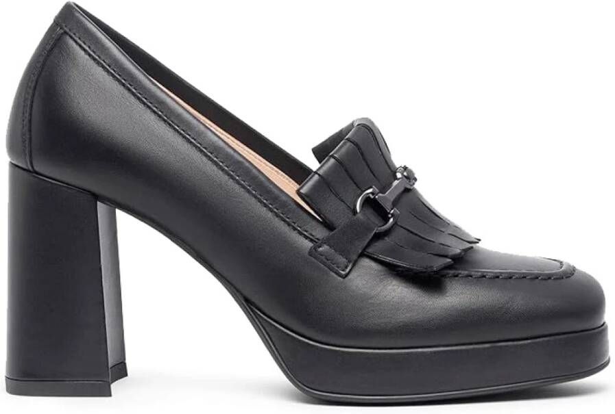 Nerogiardini Klieke zwarte leren schoenen met franjes Black Dames