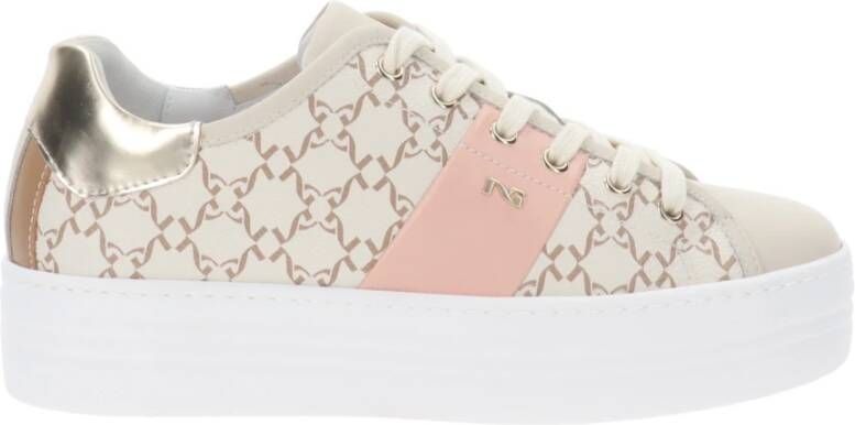 Nerogiardini Leren Dames Sneakers met Vetersluiting Beige Dames