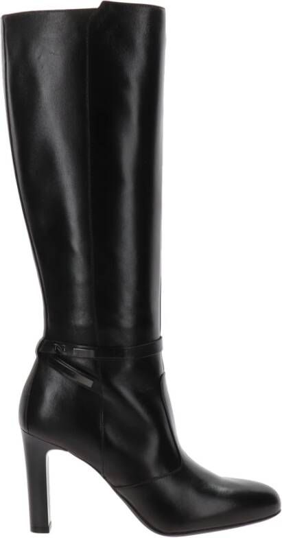 Nerogiardini Zwarte Leren Hoge Laarzen met 9cm Hak Black Dames
