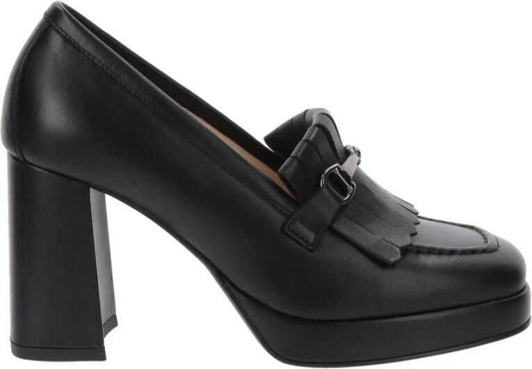 Nerogiardini Klieke zwarte leren schoenen met franjes Black Dames