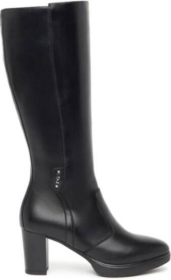 Nerogiardini Leren enkellaarsjes met NG-logo Black Dames