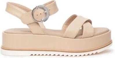 Nerogiardini Leren Sandalen Beige Sleehakken