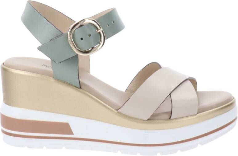 Nerogiardini Leren sleehak sandalen voor vrouwen Beige Dames